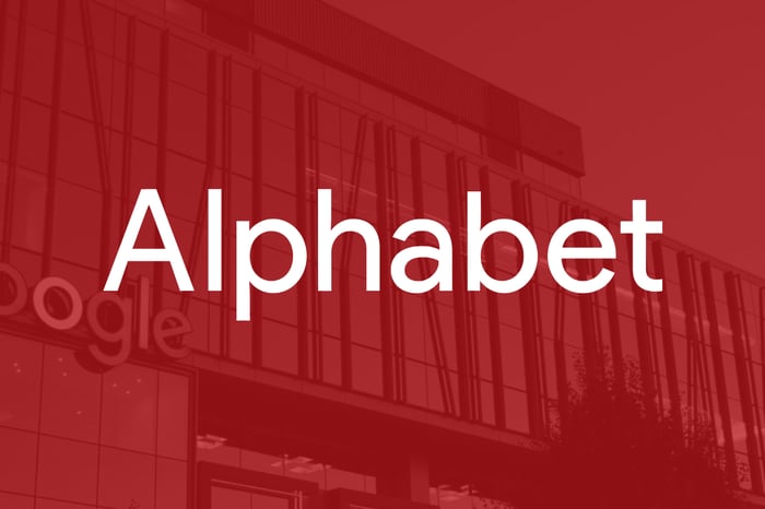 Alphabet's logo is superimposed on a building. 