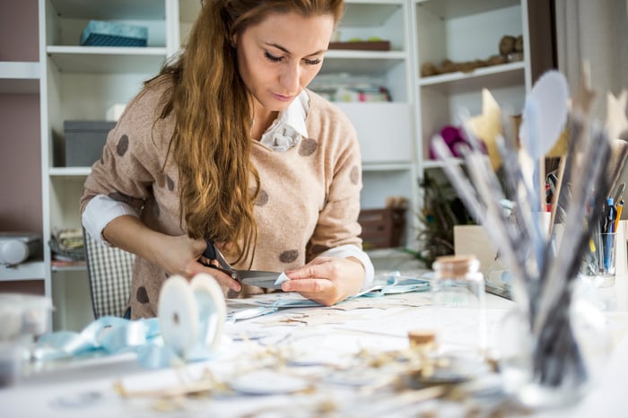 Person working on an art project.