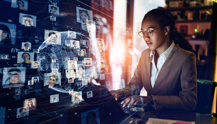A person searching through Facebook network.