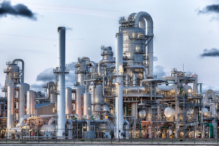 An oil refinery.