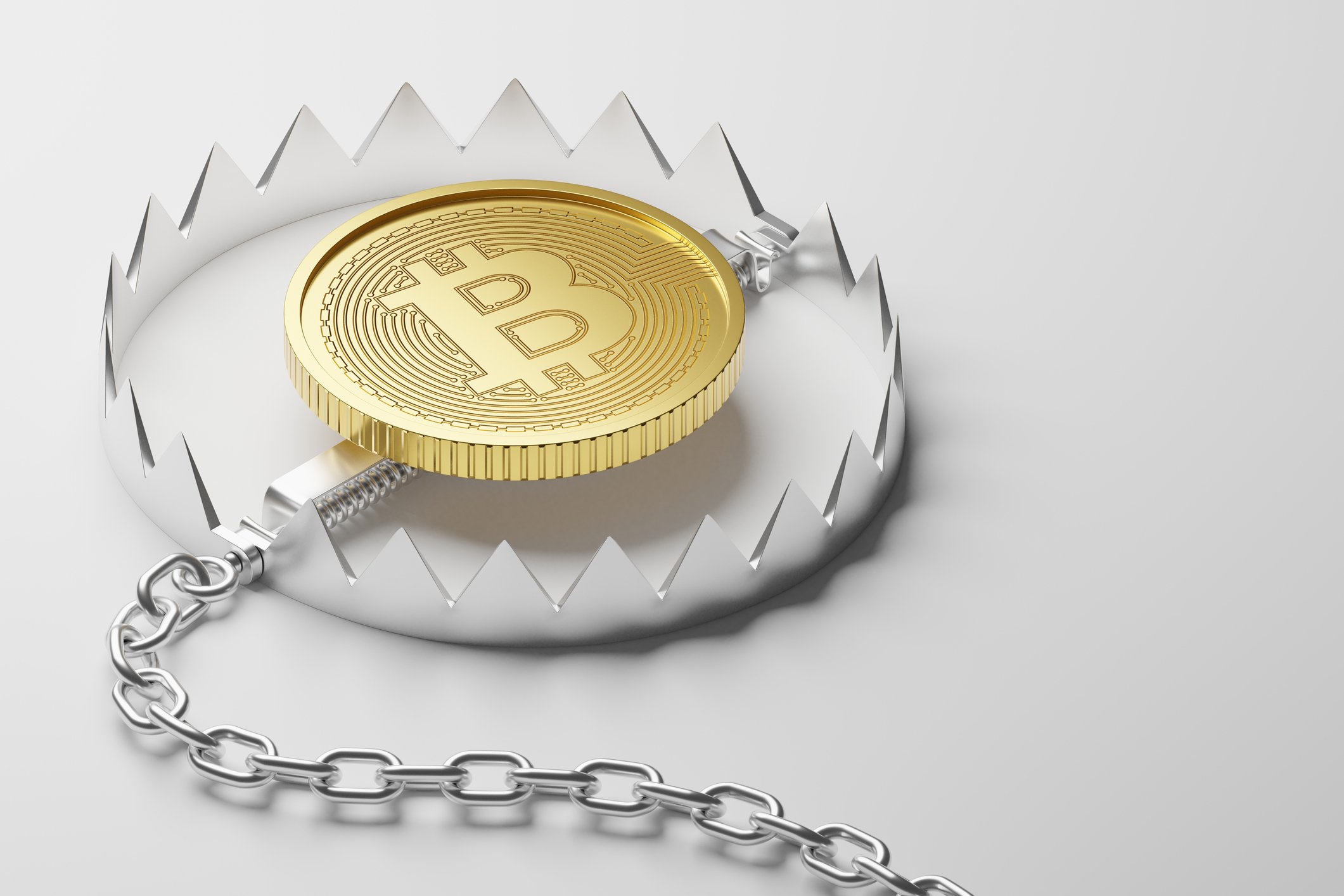 gold Bitcoin with iron trap, Cryptocurrency investment technology digital money risk