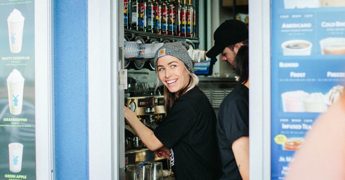 Dutch Bros broista making coffee.