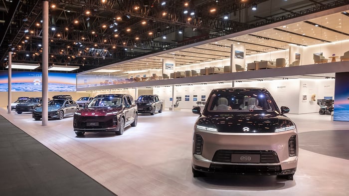 Nio's vehicles at the Beijing International Automotive Exhibition.