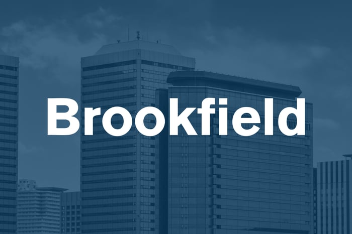 Brookfield's logo with a building in the background.