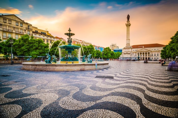 Rossio Square in the heart of Lisbon, Portugal.