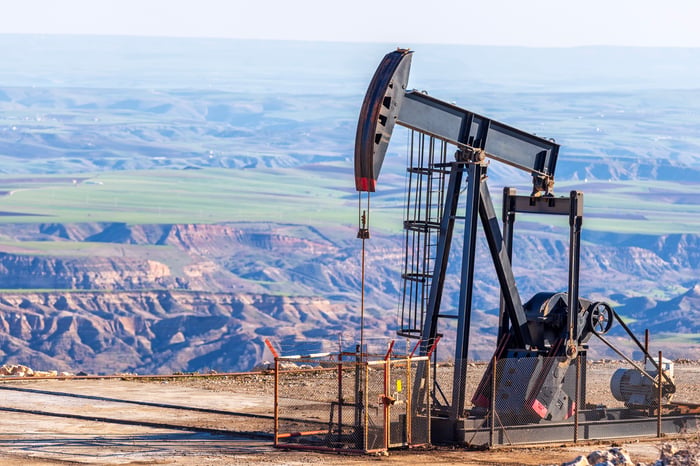 Oil rig in the desert.