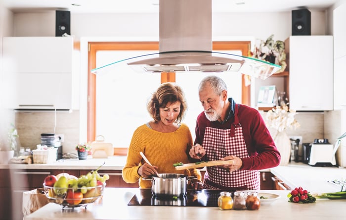 Two people in a kitchen.