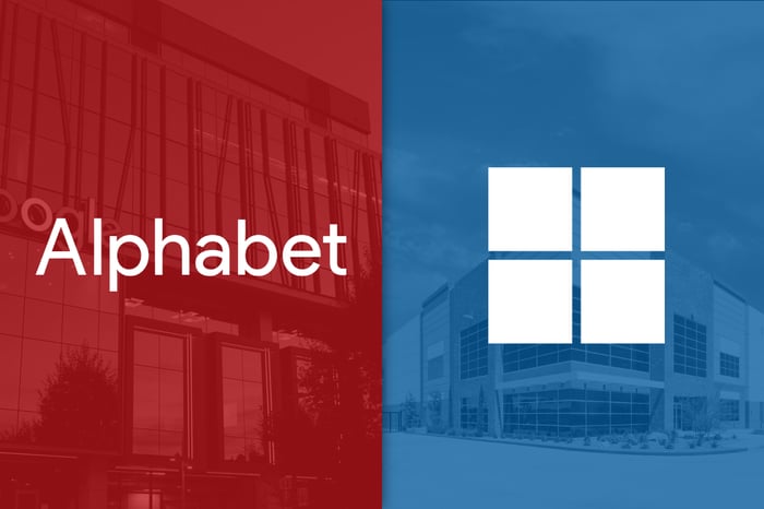 Alphabet and Microsoft logos side by side.