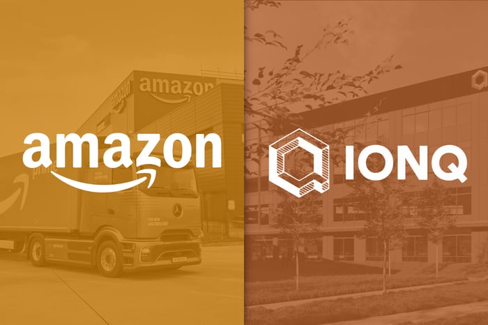 Amazon and IonQ logos side by side.