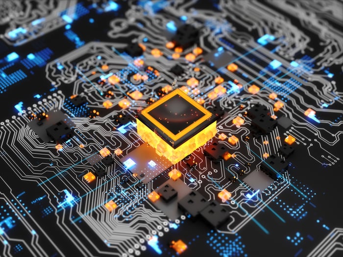A processor on a logic board. 