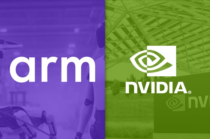 The logos of Arm Holdings and Nvidia are displayed. 