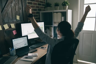 Stock analyst celebrating