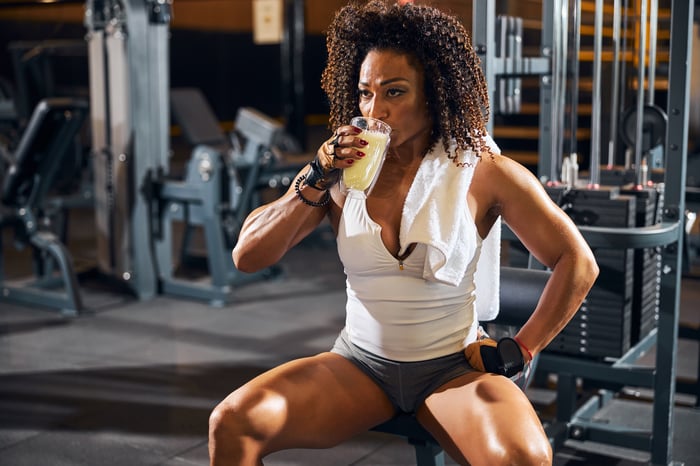 Bodybuilder Drinks Protein Shake.
