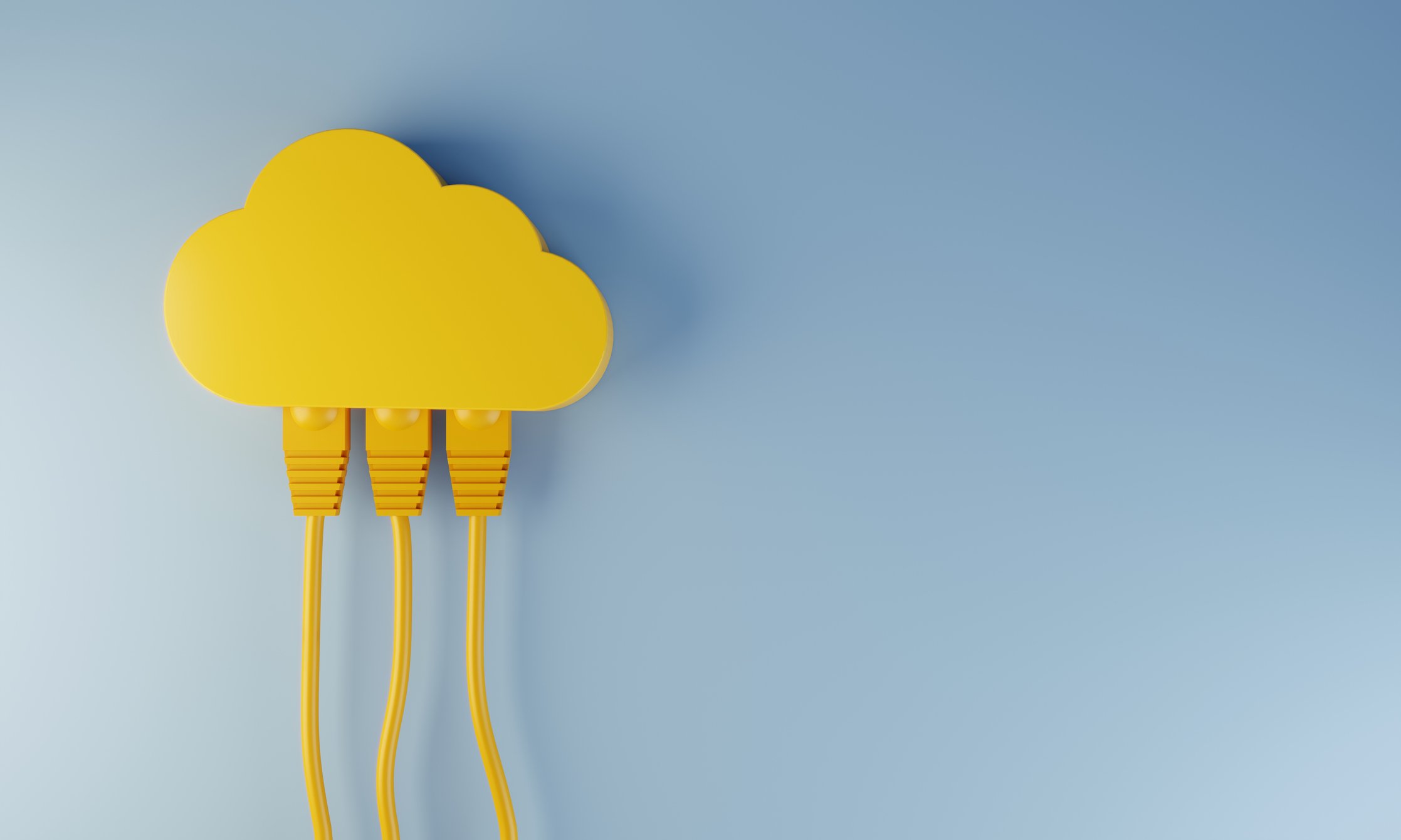 Yellow cloud with several Ethernet network cables attached