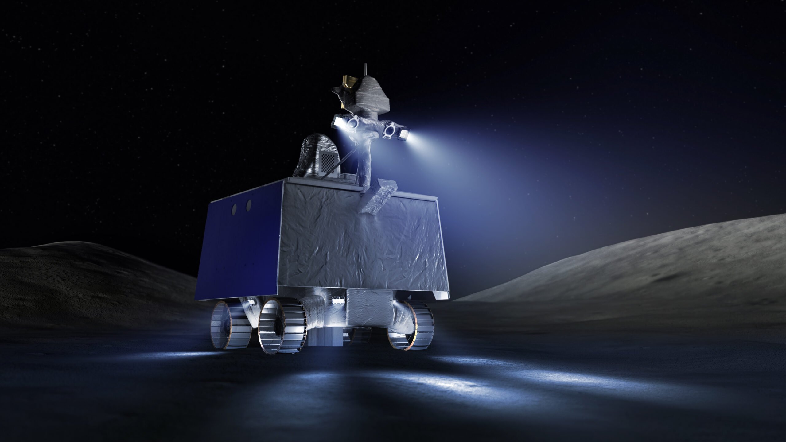 Artist's conception of the VIPER lunar rover on the moon. IS NASA.