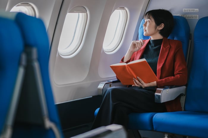 A passenger on an air taxi.