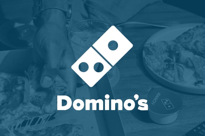 The Domino's logo against a blue background.