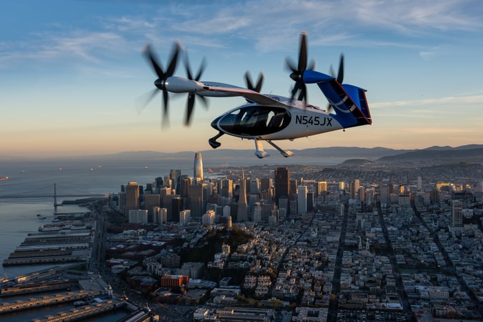 Joby's S4 flying over San Francisco. 