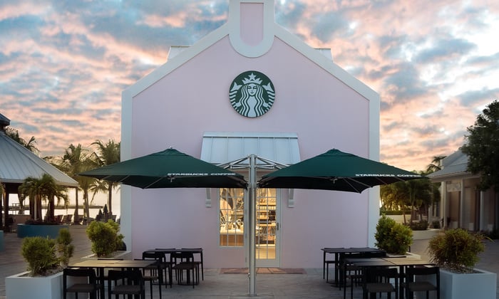 The outside of a Starbucks store.