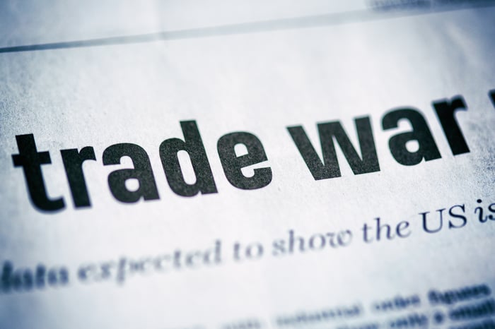 Trade war headline in the newspaper. 