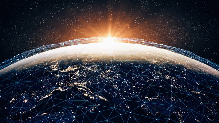 Satellites connecting to Earth.