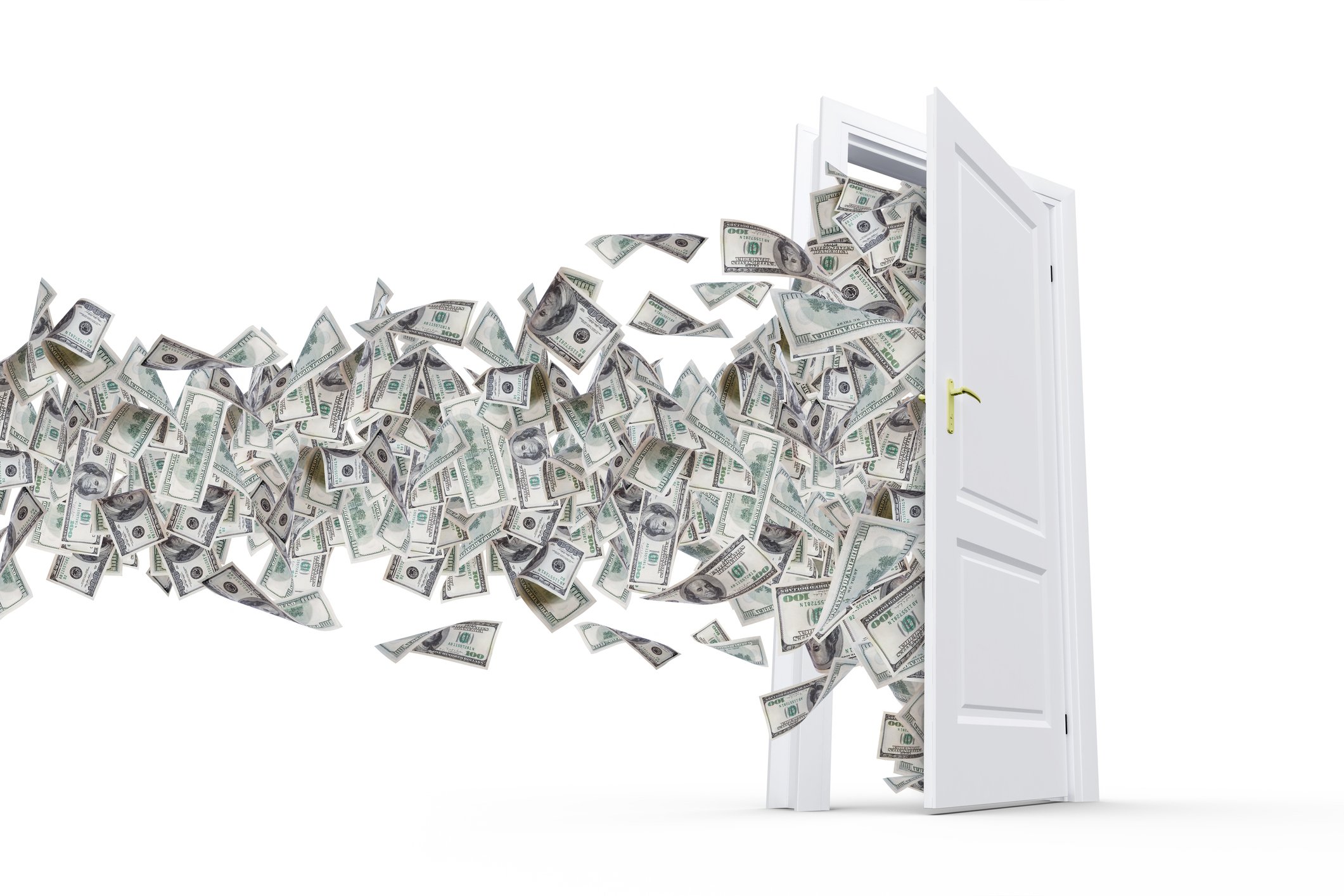 Money cash flowing out of door