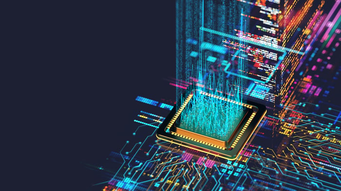 Computer chip on circuit board.