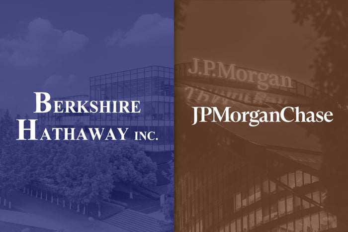 Berkshire Hathaway and JPMorgan Chase logo's side-by-side.