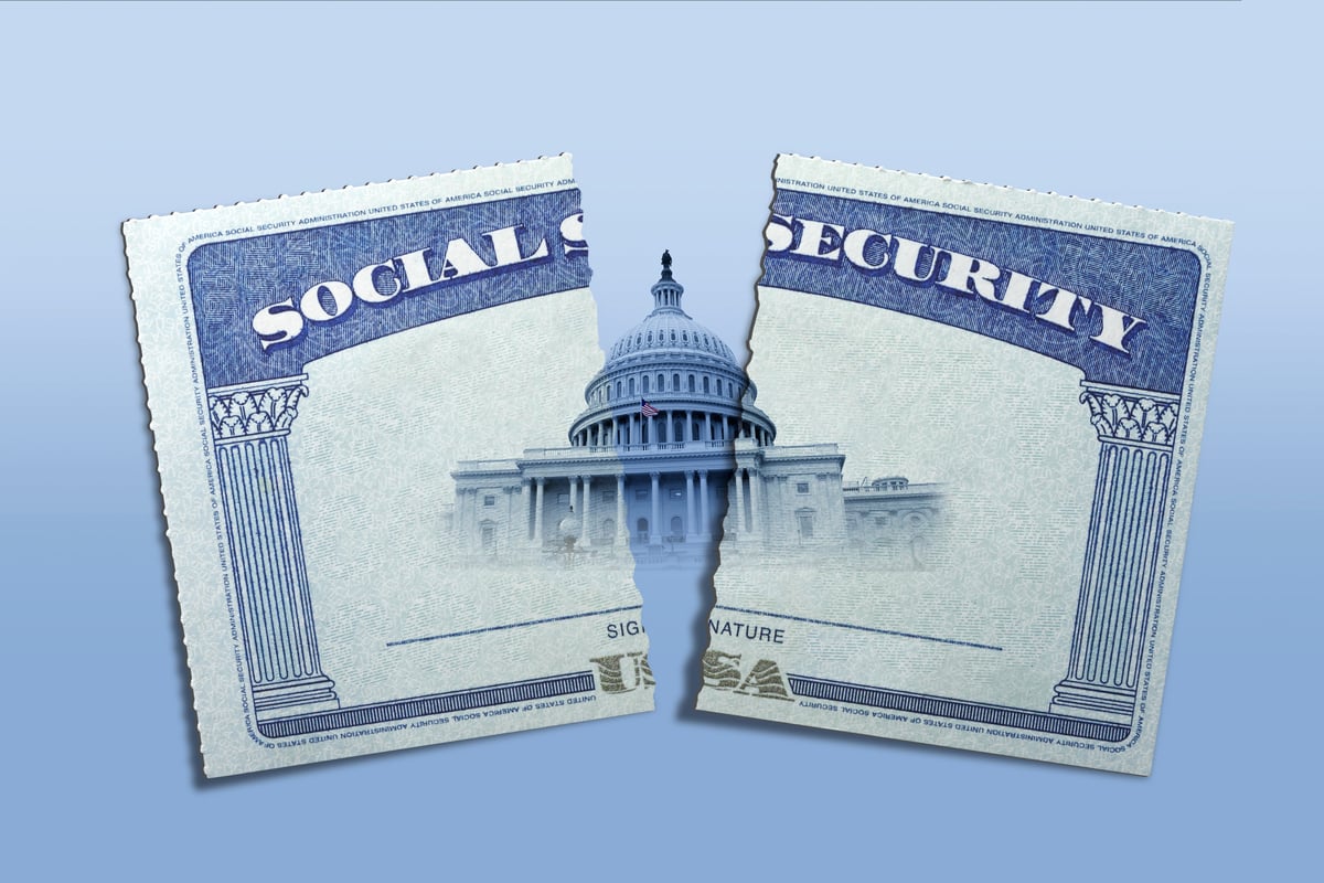 Ripped Social Security card with US Capitol building in the middle