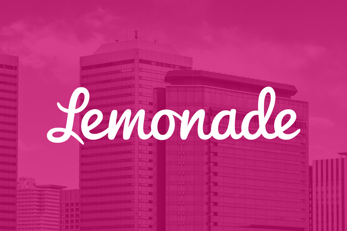The Lemonade logo on a pink translucent background