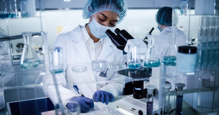 A worker in a pharmaceutical laboratory.