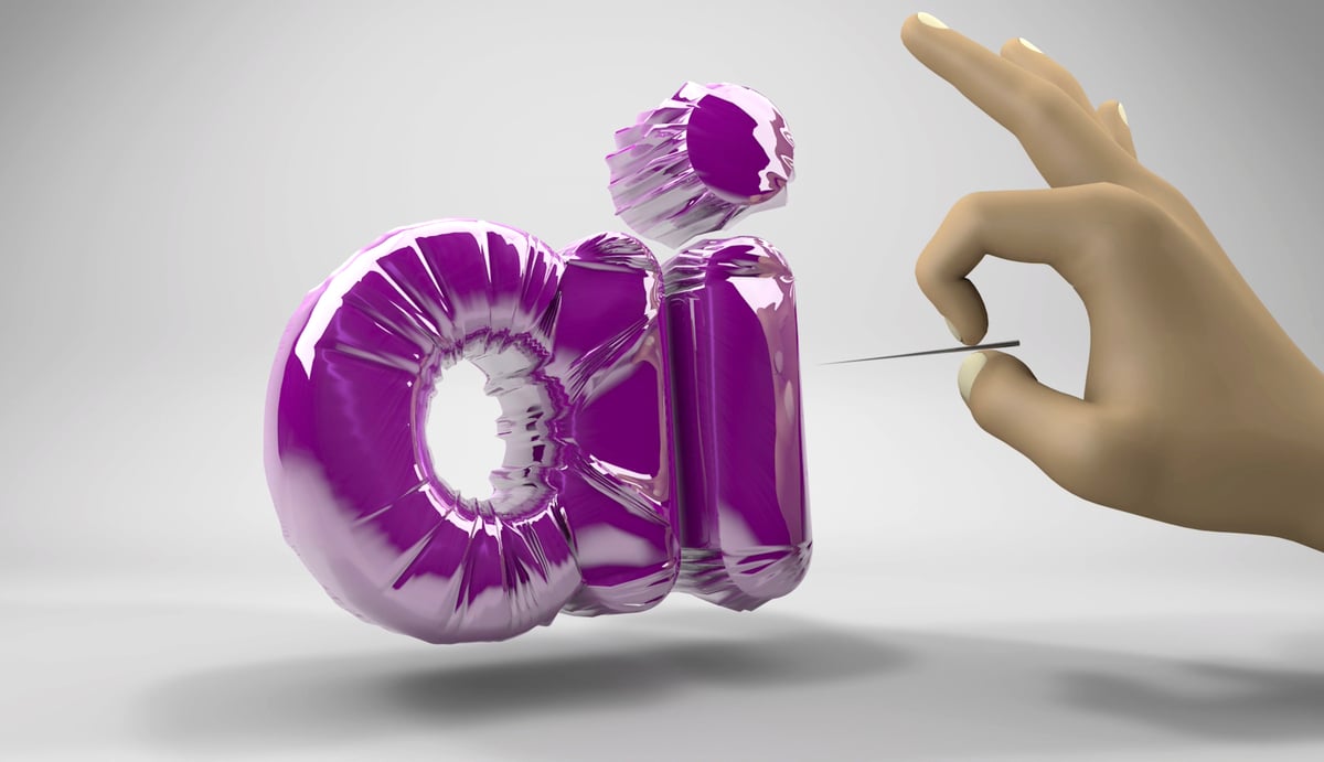 AI balloons with a hand and a pin