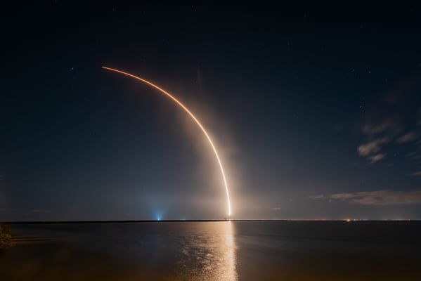 A rocket taking off.