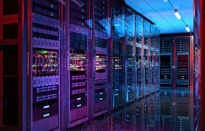 The inside of a data center.