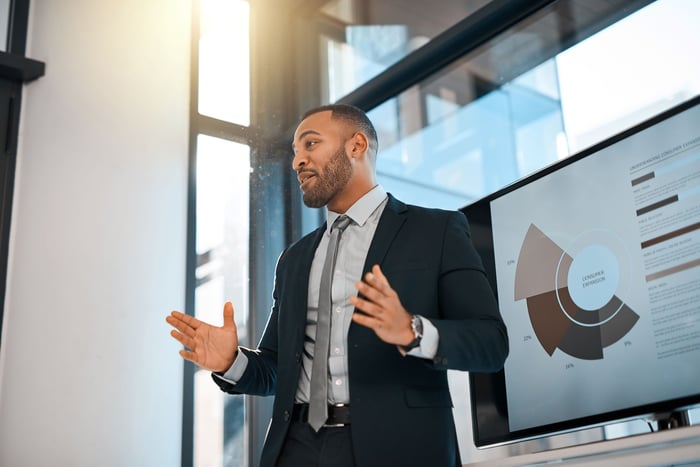 Businessperson giving a presentation.