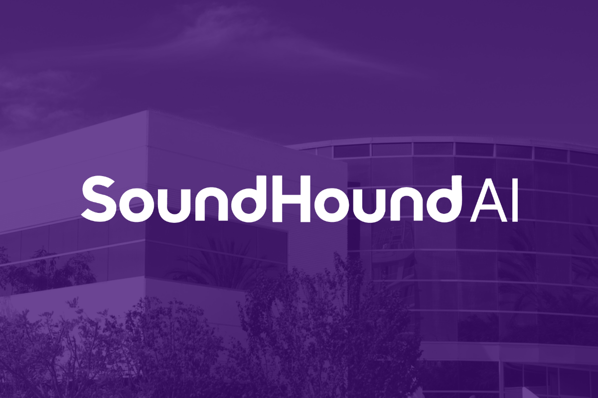 The SoundHound AI logo on a purple translucent background