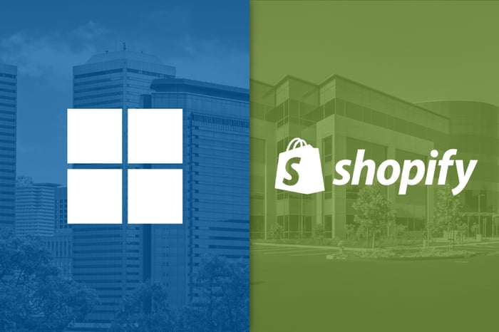 Microsoft and Shopify logos.