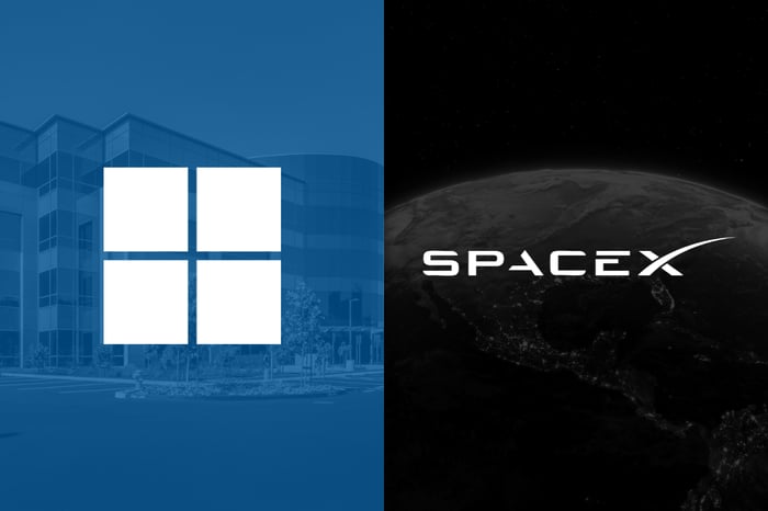 Microsoft and SpaceX logos side by side.