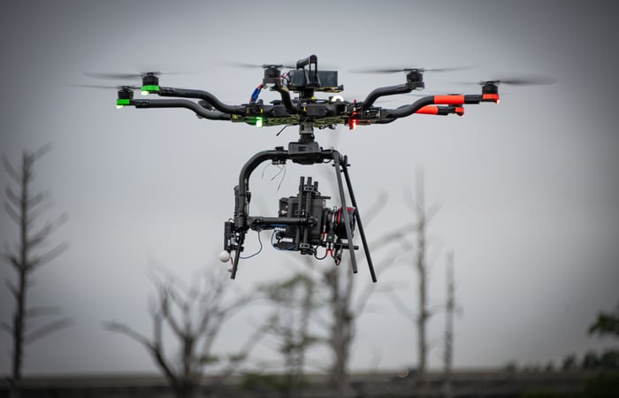 A flying drone.