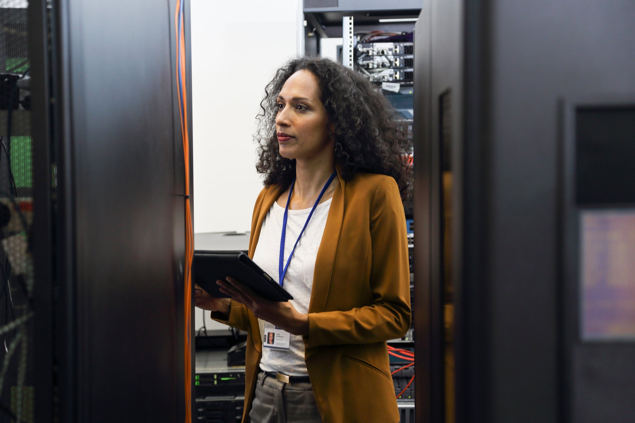 Woman in an datacenter