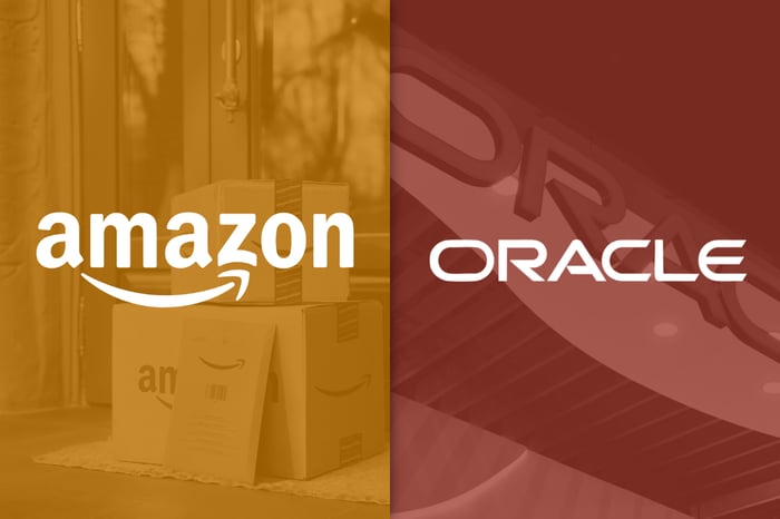 The Amazon and Oracle logos.