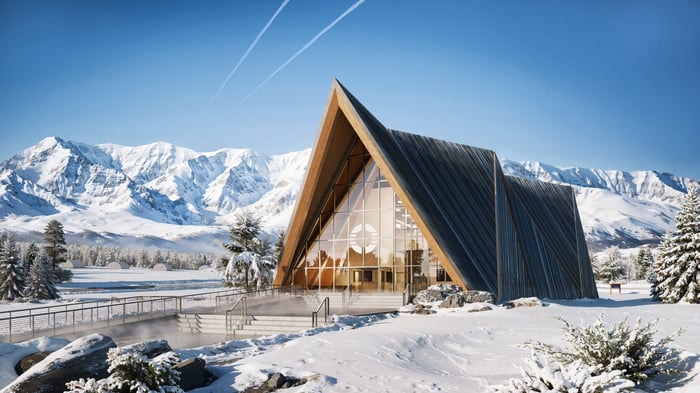 A design of an Oklo Aurora powerhouse in Alaska. 