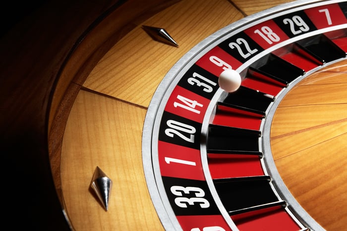 Part of a roulette wheel is shown.