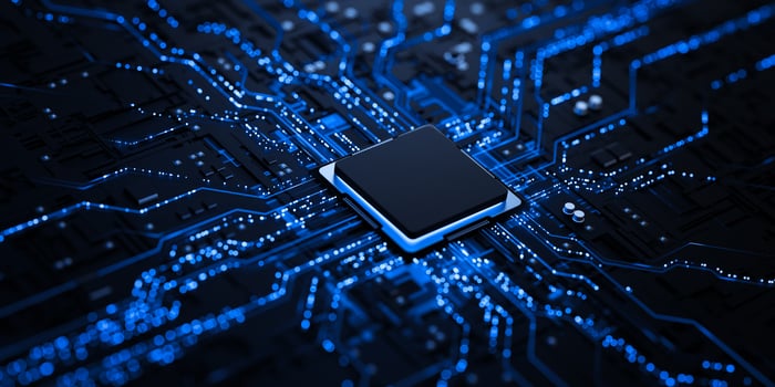 A chip on a circuit board.
