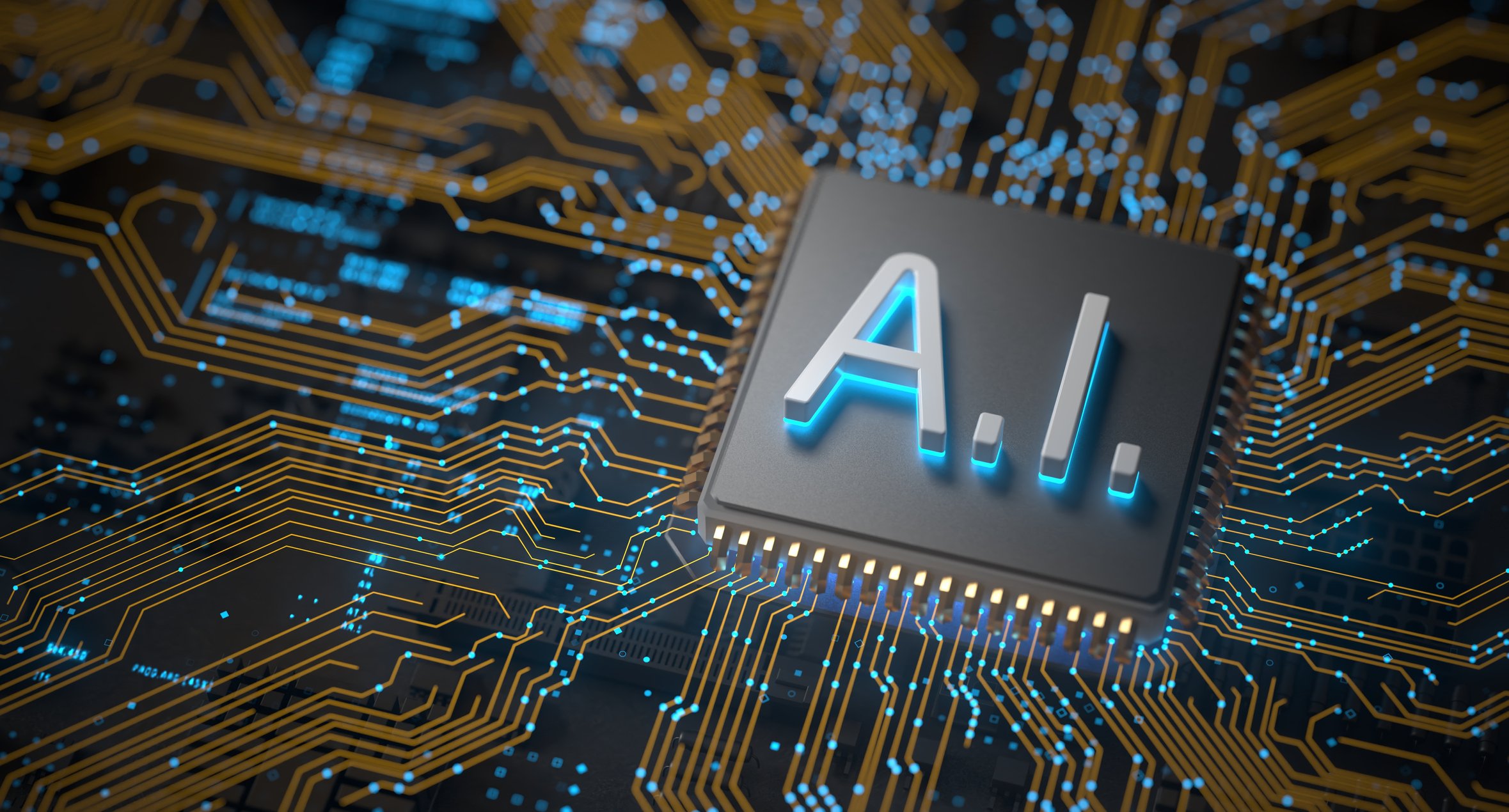 A circuit board with the letters AI embossed on it