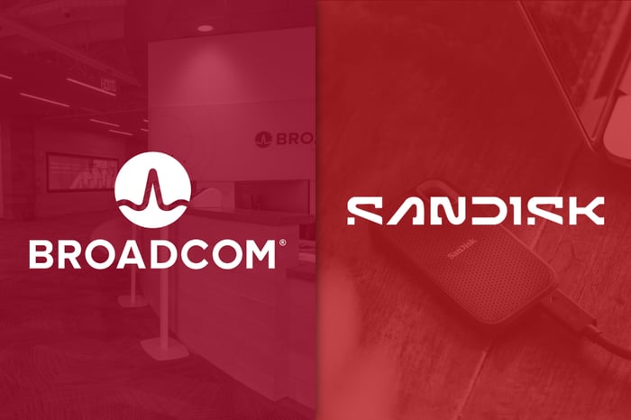 Broadcom and Sandisk logos.
