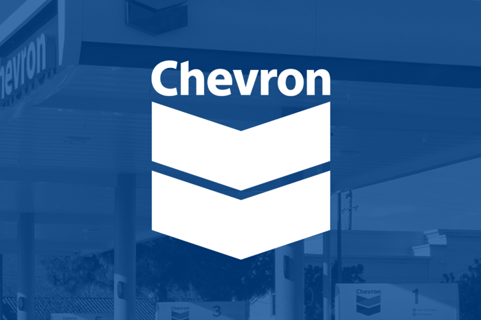 Chevron's logo on a blue background. 