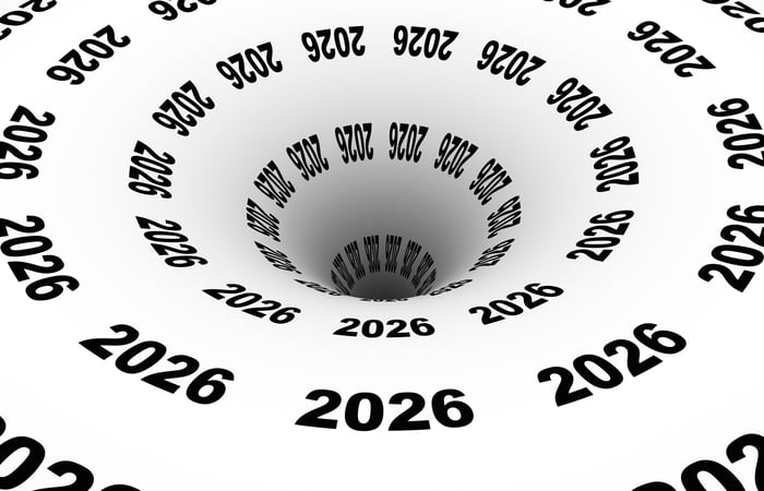The numbers 2026 repeating and going down a hole. 