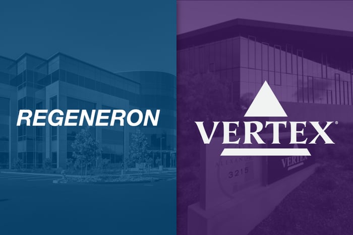 Vertex Pharmaceuticals and Regeneron logos.