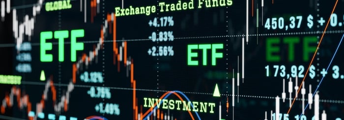 Monitor showing ETF graph.